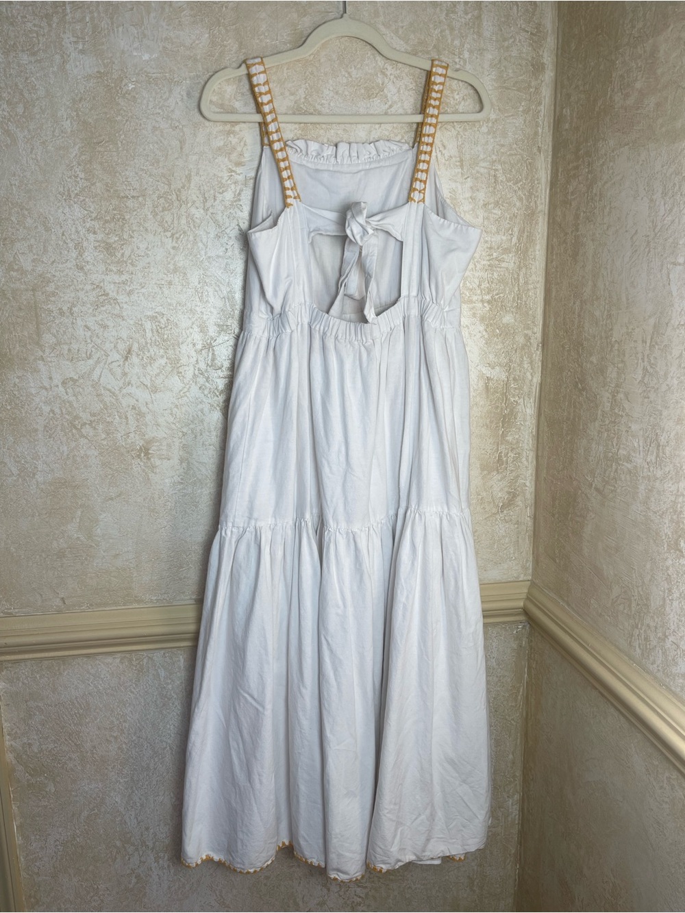 Saylor Kathy Midi Cotton Dress Lemon print Embroidered white summer Sz M Coastal - Picture 7 of 12